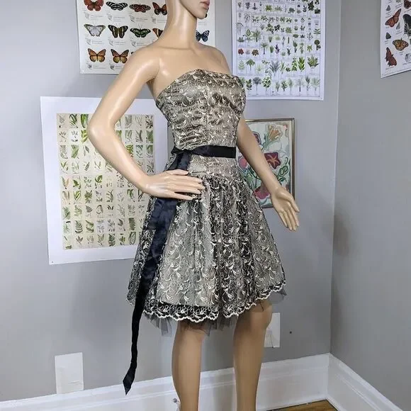 Vintage 90s y2k Jessica McClintock Strapless Mini Dress Prom Mesh Gold Size 0 Vintage 90s y2k Jessica McClintock Strapless Mini Dress Prom Mesh Gold Size 0